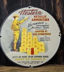 VINTAGE WESTERN METALLIC AMMUNITION PORCELAIN SIGN GUN AMMO 12"