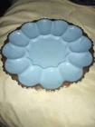 Vintage Anchor Hocking Fire King Delphitite Blue Milk Glass Deviled Egg Plate
