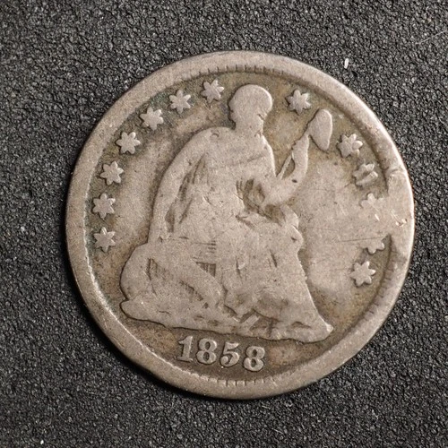 1858   *O *SEATED LIBERTY SILVER HALF DIME **FREE SHIPPING**C2904