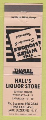 Matchbook Cover - Hall's Liquor Store Lake Luzerne NY WEAR