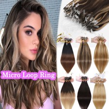 200S Micro Loop Ring Beads Remy Human Hair Extensions 1g Full Head Microtube US