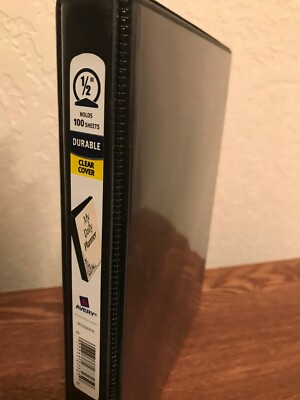 Avery Binder, Clear Cover, 1/2 In Round Ring, Holds 100 8.5 x 5.5 Sheets, Black 