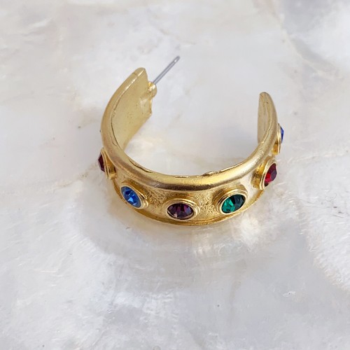 Byzantine Gold Tone Matte Multi Color Cz Hoop Earrings Pierced Classic chic - Picture 6 of 8