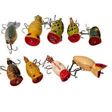 Vintage Lures HULU POPPERS Lot 8 Fred Arbogast Spin Casting Spots Stripes