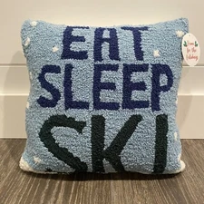 PEKING HANDICRAFT Eat Sleep Ski Winter Cabin Mountain Snow Hook Pillow 16" x 16"