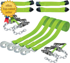8-Point Vehicle Tie down Kit with Snap Hook on Strap Ends and Chain Tail