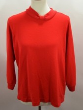 VTG Graff Classic Solid Red Sweater Zip Up Back 3/4 Sleeves Made in USA Womens L