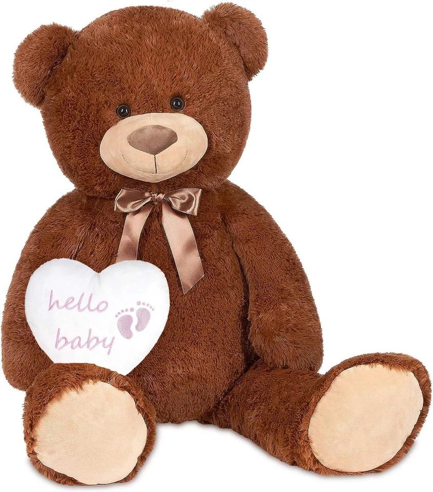 Baby Geschenke zur Geburt XXL Kuscheltier Teddybär 100 cm Braun mit Plüschherz - Bild 4 von 4