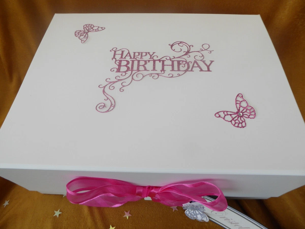 Birthday GIFT BOX Happy White Large 18th 21st Keepsake 50th 60th