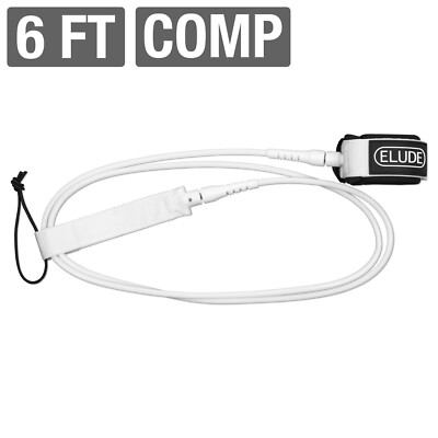 ELUDE 6ft Comp Surfboard Leash, 5mm, Maximum Strength - White