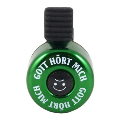 Fahrradklingel mit Kunststoffmanschette - Gott hört mich - Smiley. Ø 3cm - grün