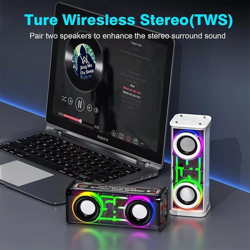 Transparent Mecha Wireless Bluetooth Speaker Portable Mini RGB Light Stereo Bass - Picture 10 of 26