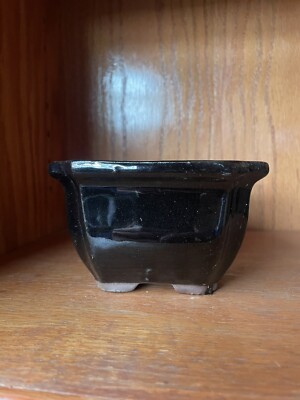 Black Glazed Rectangular Bonsai Pot Shohin Kumono 5 x5 x3.5  Succulents