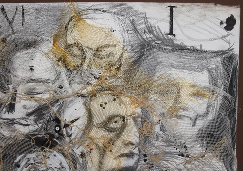 Abstract portrait ink/pencil/collage painting - Picture 9 of 12