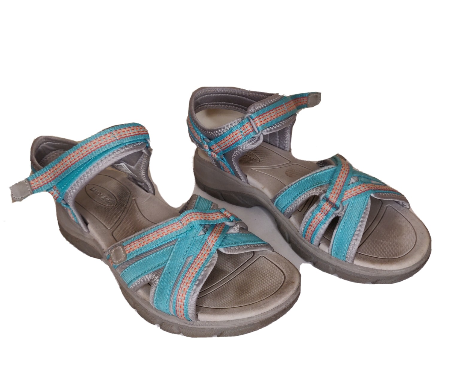 Lands End Women's Sandals Outdoor Hook And Loop Straps Gray Turquoise Size  7. TT | eBay
