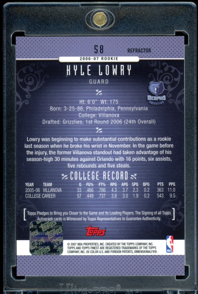 2006 Topps Finest "refractor" KYLE LOWRY rookie RC autograph AUTO raptors - Imagem 2 de 2