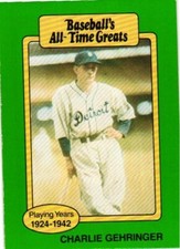 1987 Baseball's All-Time Greats Charlie Gehringer Baseball Card