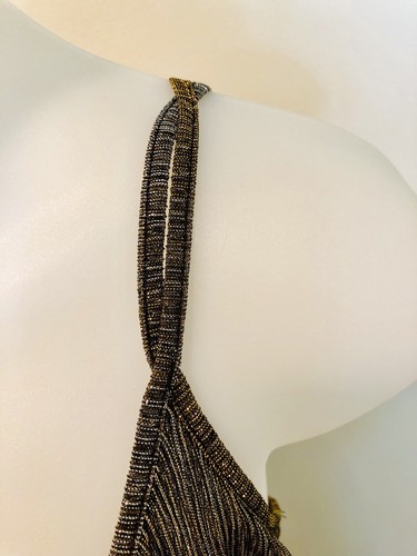 LUSH evening cocktail sheer metallic shimmer slinky spaghetti straps dress sz S - Picture 4 of 7