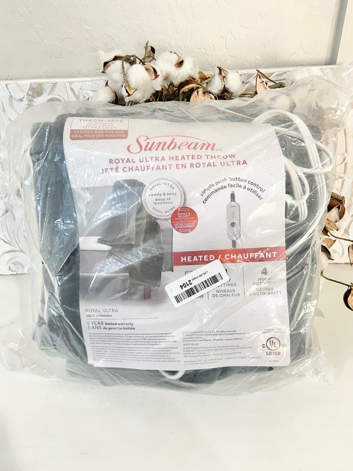 Sunbeam Heated Throw Blanket, 50u0026#034; x 60u0026#034;, Ultra Soft, Auto Off  Gray | eBay