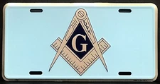 Masonic Temple License Plate Aluminum 12”x 6” Blue& Gold Freemason Metal Plate