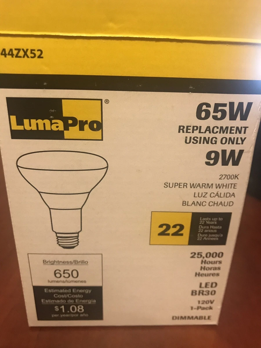 NEW Case of 10 Bulbs LumaPro LED Bulb BR30 9W Super Warm White Dimmable