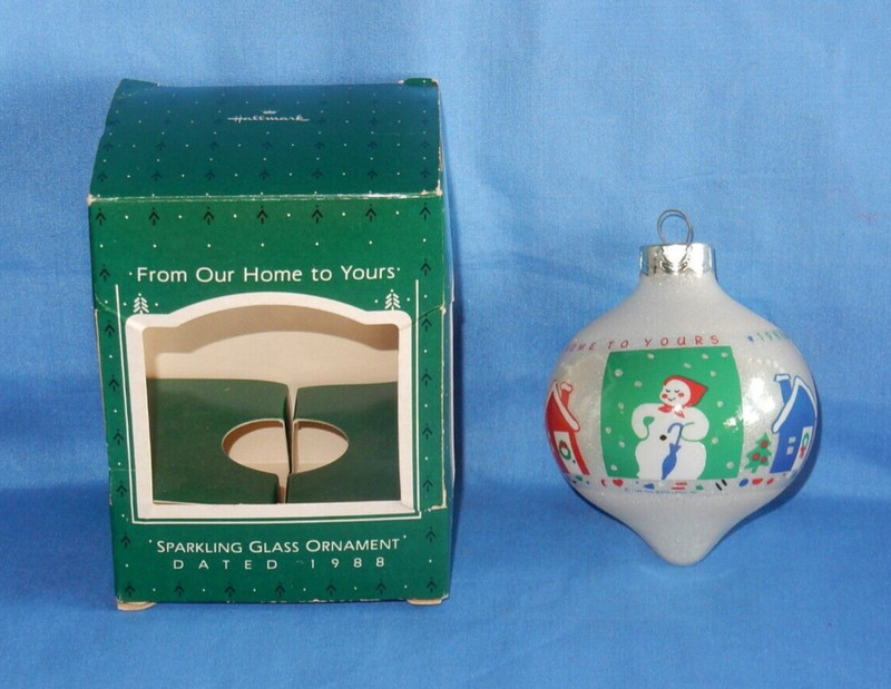 Hallmark 1988 From Our Home to Yours Sparkling Glass Christmas Ornament in Box