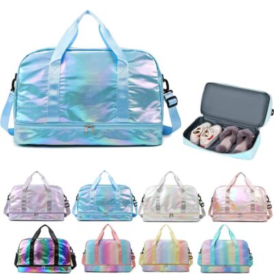 Sports Gym Bag w/ Shoe Compartment & Wet Pocket Overnight Travel Bag Blue