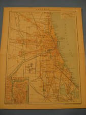 USA Chicago. Antique map from 1899 city, street verz. plus report.- Antique map