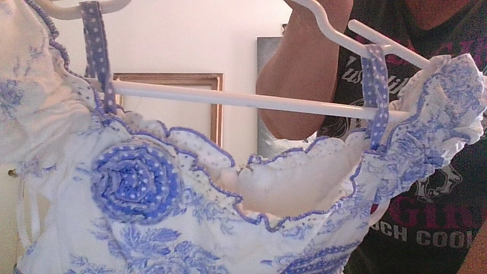 Biscotti Collezioni Size 5 Adorable Blue Roses & Polka Dots/White Ruffled Dress - Image 3 of 4