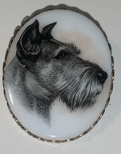 Vintage Hunting Dog Brooch Pin White Glass Costume Jewelry