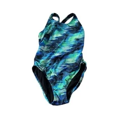 TYR Womens Swim Blue and Green One Piece Swimsuit Size Large 14 38