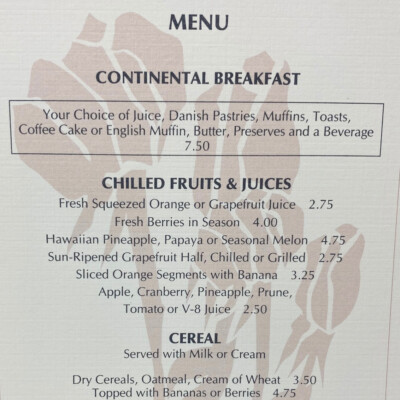 Vintage 1988 Hilton Hotel Continental Breakfast Menu San Francisco Bay Area