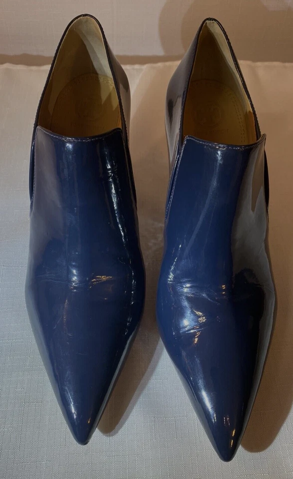 Tory Burch Georgina Patent Leather Ankle Booties Blue Size 10M Pointed Toe - Image 2 of 4