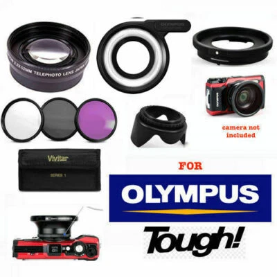 VIVITAR/XIT/DIGITAL CONCEPTS FISHEYE LENS + OLYMPUS LED LIGHT + FILTER KIT FOR OLYMPUS TOUGH TG1 TG2 TG3 TG5