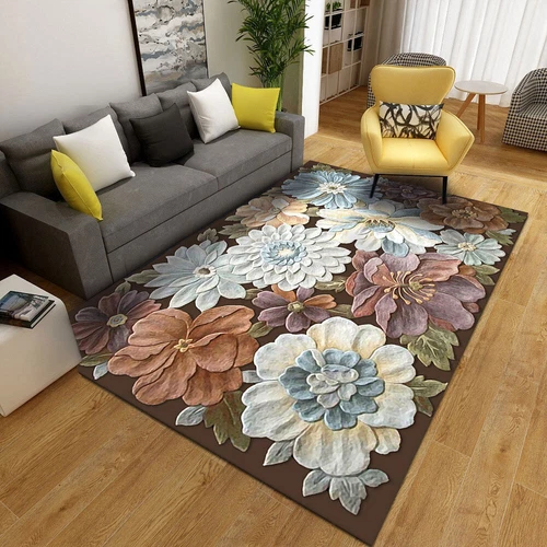 Alfombra de terciopelo floral 3D vintage alfombra de piso para sala de estar dormitorio antideslizante lavable - Imagen 9 de 22
