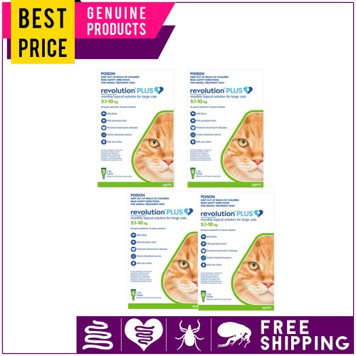 Image showcasing Revolution Plus for Cats 5 to 10 Kg 3,6,12 Doses GREEN Flea Tick Worms ...