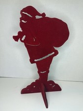 Vintage Cardboard Velvet Covered Cutout Stand Up Santa Clause Standee Christmas
