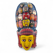 Wandmaske Holz geschnitzt – Mehrgesichtiges Totem – handbemalt – 46,5 cm