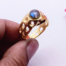 Natural Labradorite Gemstone Ring, 18k Gold Plated 925 Silver Handmade Gift Ring