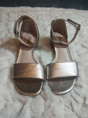 Clarks Collection Metallic Rose Gold Caroleigh Anya Ankle Strap Block Heel...