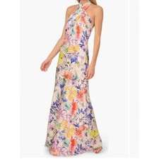 Adrianna Pappel Floral Print Satin Halter Gown Maxi Evening Dress size 10 NWT