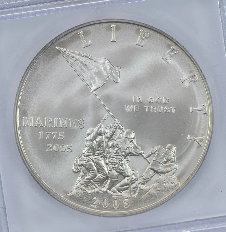 2005-P Marine Corps Commemorative Silver Dollar MS70 ICG *6000 - Image 3 of 4