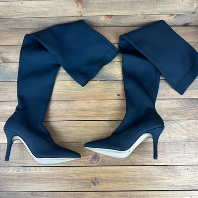 INC Zaliaaf Regal Black Satin Pointed Toe Stiletto Over The Knee