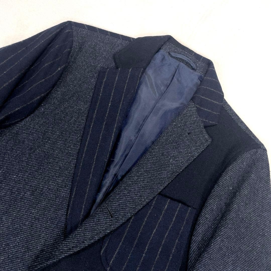 BEAMS Wool Tweed Patchwork Tailored Jacket M Navy… - image 4