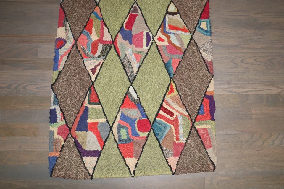 Антикварный американский крючковый ковер-дорожка размер 2 фута 4 дюйма x 5 футов 1 дюйм - Изображение 2 из 4