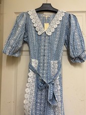 Maje Raviana Blue Lace Collar Belted Cotton Midi Dress Size 38 US 6 M (2)