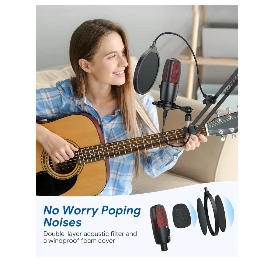 Condenser USB Microphone, PC Microphone Kit with Adjustable Boom Arm, Gaming ... - Image 2 of 4