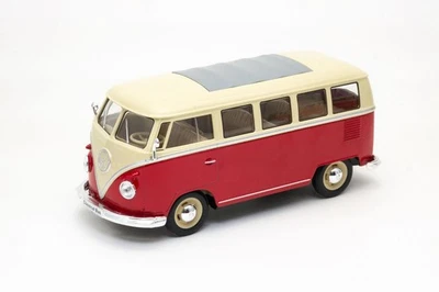VOLKSWAGEN COMBI T1 rouge et crème - 1/24 Welly Diecast Voiture Miniature 22095R - Photo 1/2