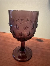 Vintage L.G. Wright Stippled Star goblet in amethyst or purple glass