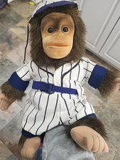 Hosung brown baby monkey plush stuffed "Squeaker" in mouth 14" hand puppet 1994